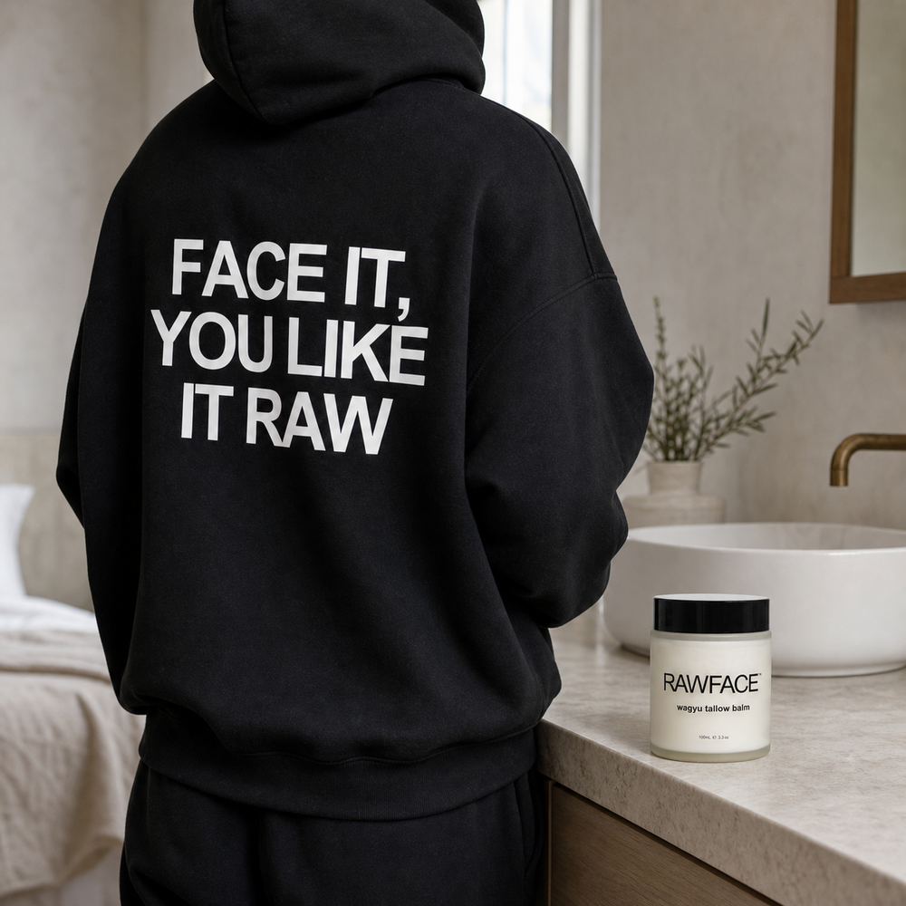 RAWFACE Essentials Bundle with signature hoodie and Wagyu Beef Tallow